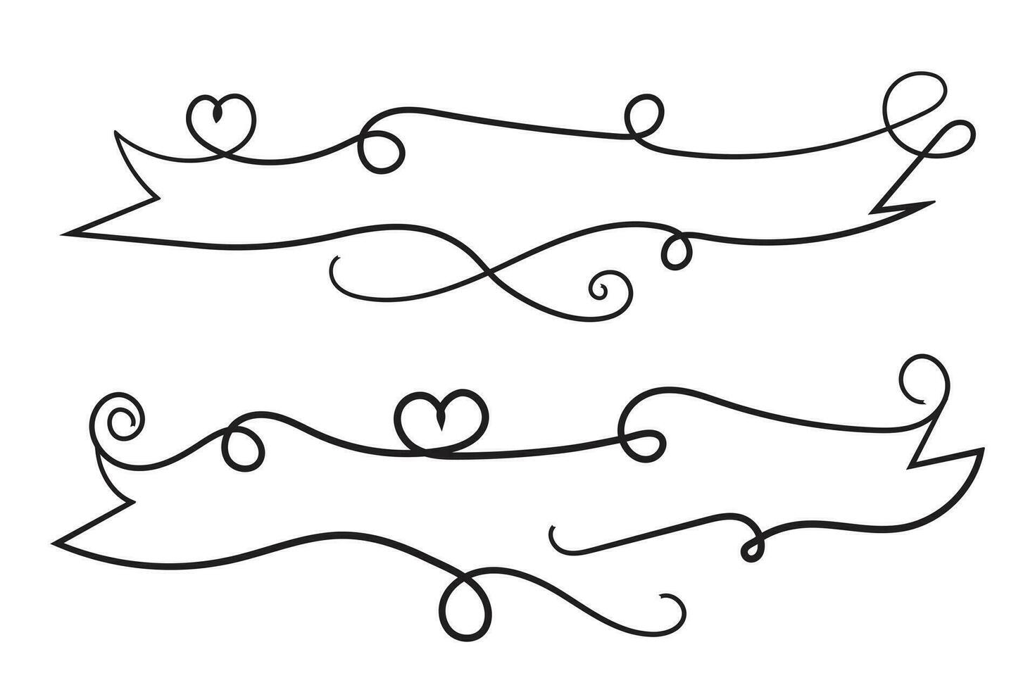 san valentino giorno Riccio cuori stile calligrafia schema nastro, mano disegno calligrafico cuore nastro vettore striscione, decorativo cuori romantico amore testo striscione, cuore scorrere linea schema nastro