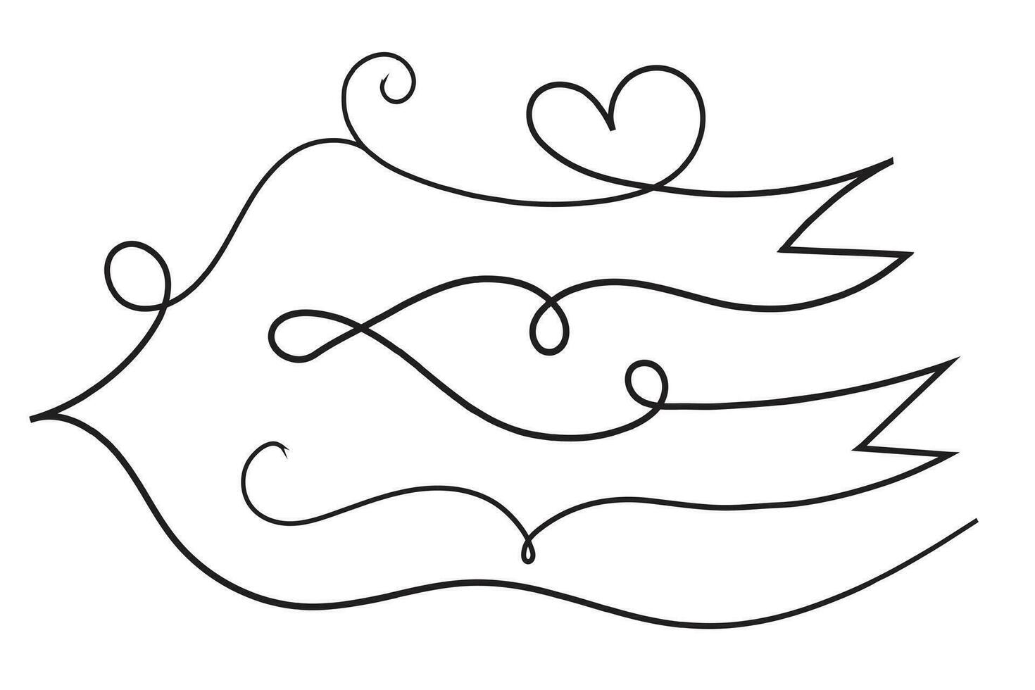 san valentino giorno Riccio cuori stile calligrafia schema nastro, mano disegno calligrafico cuore nastro vettore striscione, decorativo cuori romantico amore testo striscione, cuore scorrere linea schema nastro