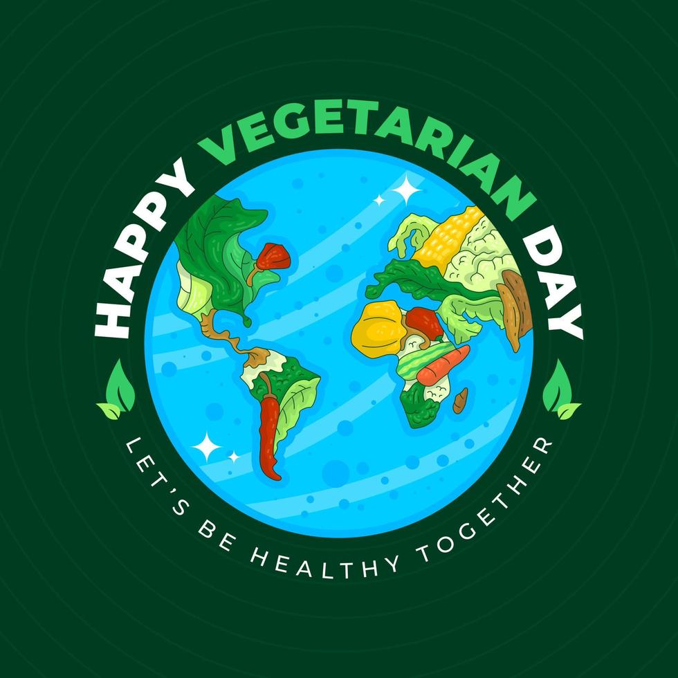 verdure vettoriali nella disposizione dei continenti in un globo - giornata mondiale vegetariana