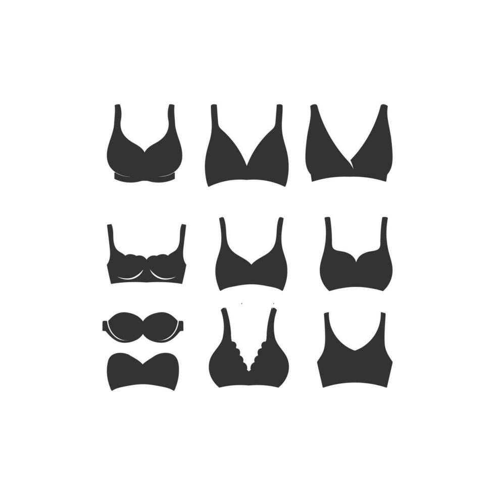 impostato di collezione donna femmina ragazza signora reggiseno biancheria intima silhouette illustrazione vettore