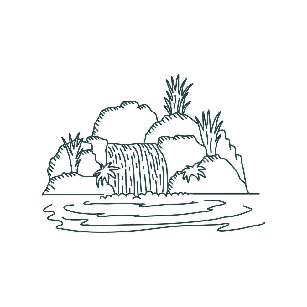 fricchettone pesce stagno con cascata giardino e pietra illustrazione vettore