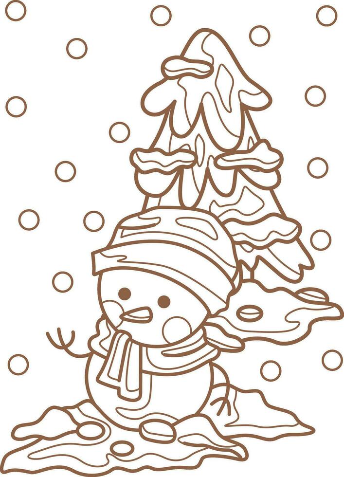 inverno pupazzo di neve Natale cartone animato vacanza colorazione attività per bambini e adulto vettore