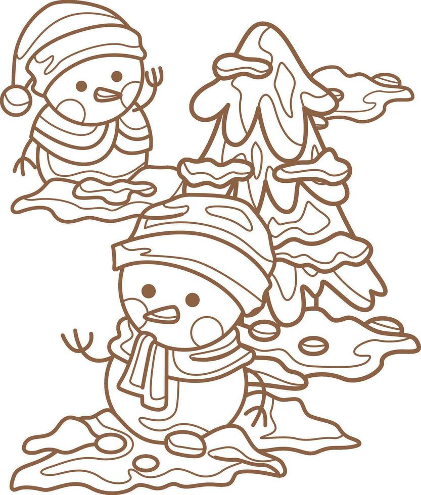 inverno pupazzo di neve Natale cartone animato vacanza colorazione attività per bambini e adulto vettore