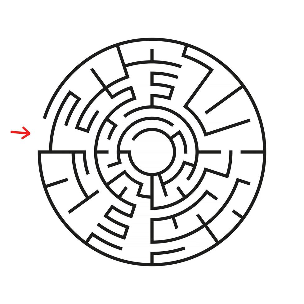 labirinto rotondo. con l'ingresso e l'uscita. un gioco interessante per bambini e adulti. semplice illustrazione vettoriale piatto isolato su sfondo bianco.