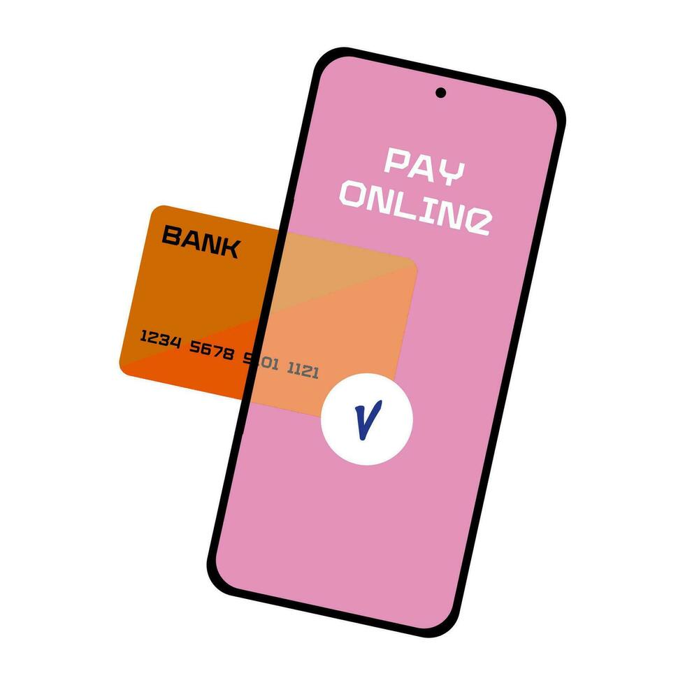 smartphone e credito carta bandiera isolato su bianca. pubblicità promo manifesto Telefono banca illustrazione. elettronico i soldi fondi trasferimento. sicuro pagare in linea concetto piatto o cartone animato illustrazione. vettore