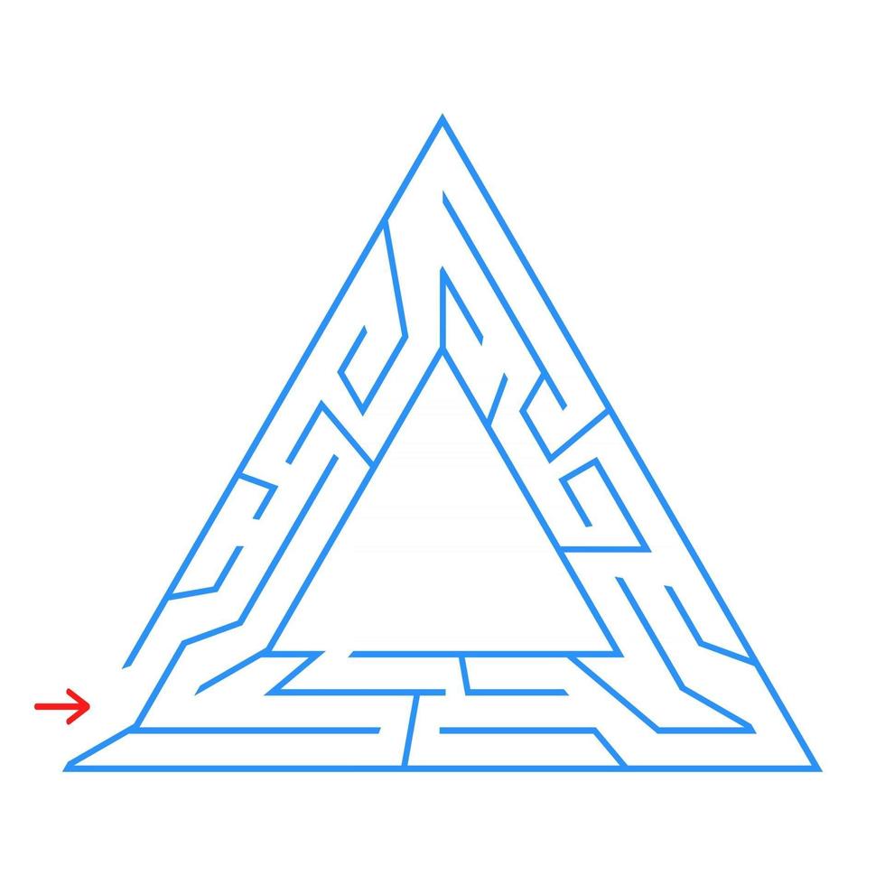 labirinto triangolare con un ingresso e un'uscita. semplice illustrazione vettoriale piatto isolato su sfondo bianco. con un posto per la tua immagine.