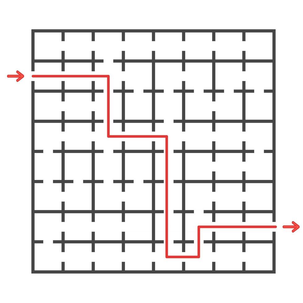 un insolito labirinto quadrato. gioco di sviluppo per i bambini. semplice illustrazione vettoriale piatto isolato su sfondo bianco. con la risposta.