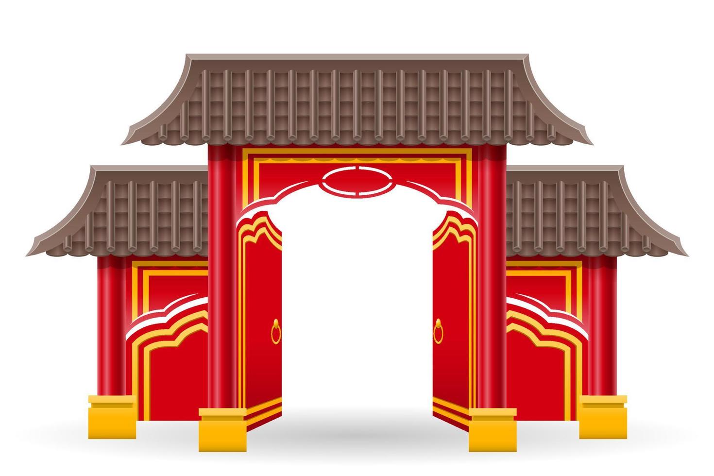 cancello cinese per entrare in un tempio o pagoda con colonne e un'illustrazione vettoriale del tetto isolata sullo sfondo
