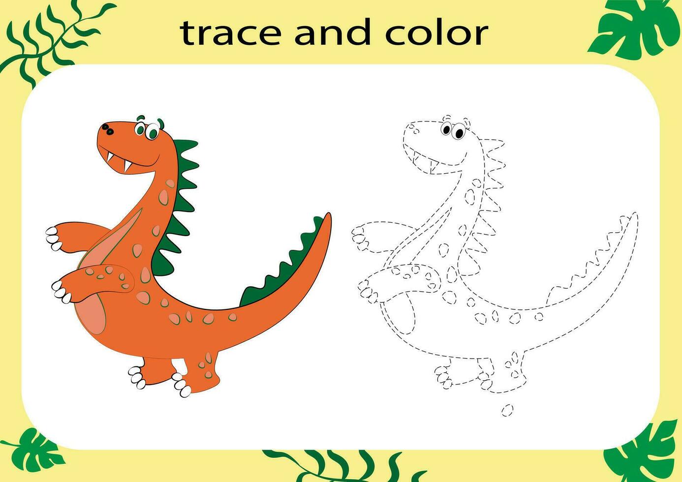 tracciare e colore il cartone animato dinosauro. grafia pratica per bambini. educativo foglio di lavoro per bambini. stampabile foglio di lavoro. vettore illustrazione.