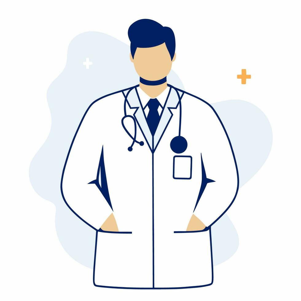 maschio medico nel cappotto con stetoscopio, piatto vettore illustrazione.
