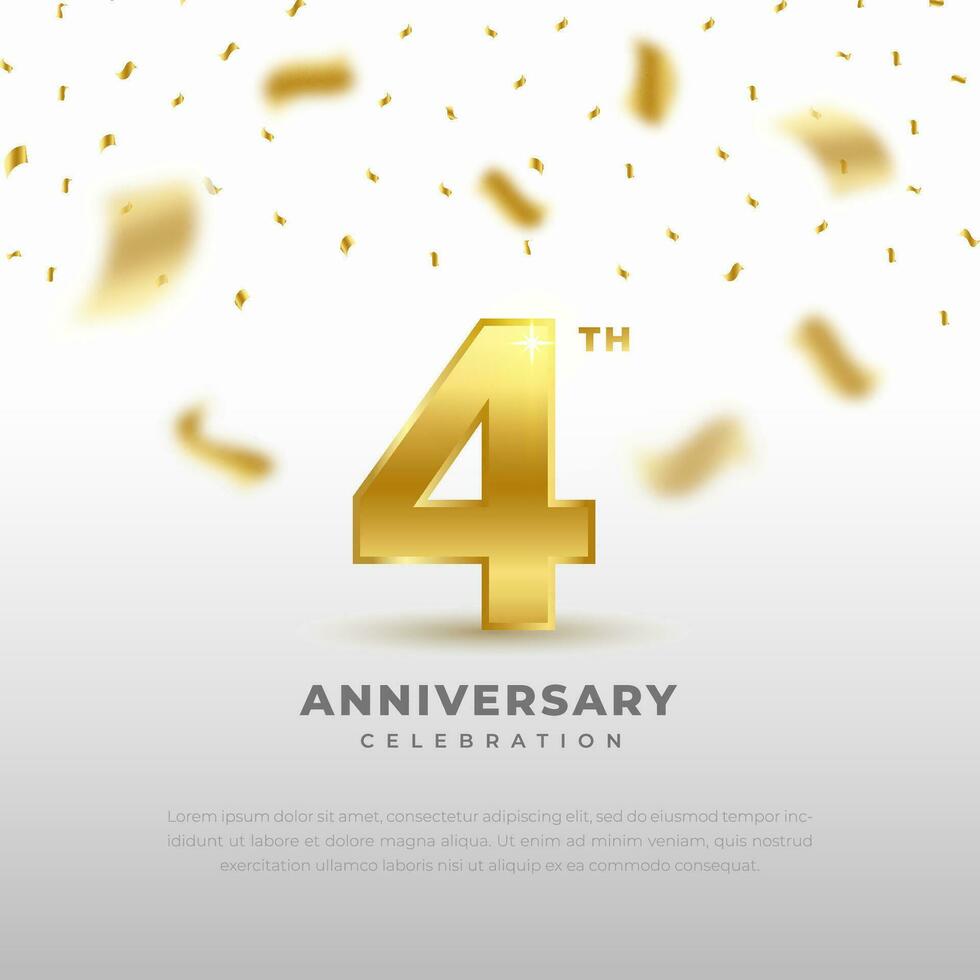 4 ° anniversario celebrazione con oro luccichio colore e bianca sfondo. vettore design per celebrazioni, invito carte e saluto carte.