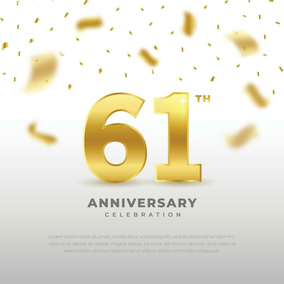 61 ° anniversario celebrazione con oro luccichio colore e bianca sfondo. vettore design per celebrazioni, invito carte e saluto carte.