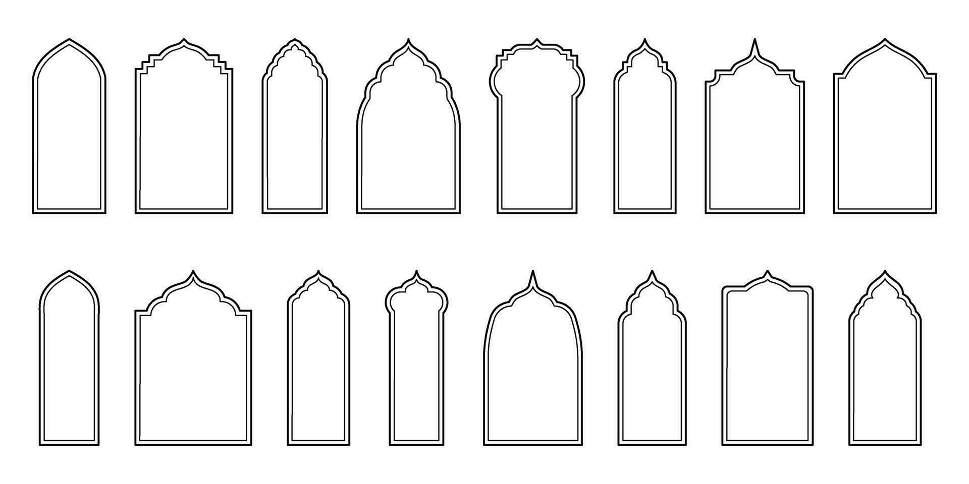 minimalista design con orientale stile finestre e archi. moderno schema migliorare il eleganza di islamico architettonico elementi vettore