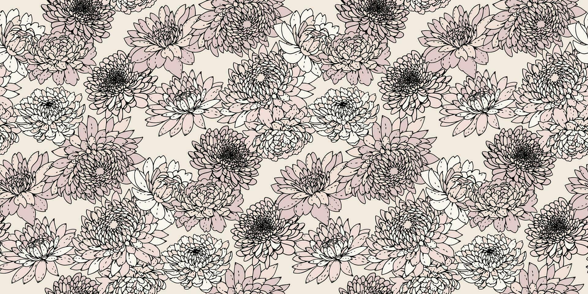 astratto stilizzato creativo fiori, peonie, dalie senza soluzione di continuità modello. vettore mano disegnato schizzo. pastello floreale Linee su un' beige Stampa su il Indietro. design modello, moda, tessuto, sfondo