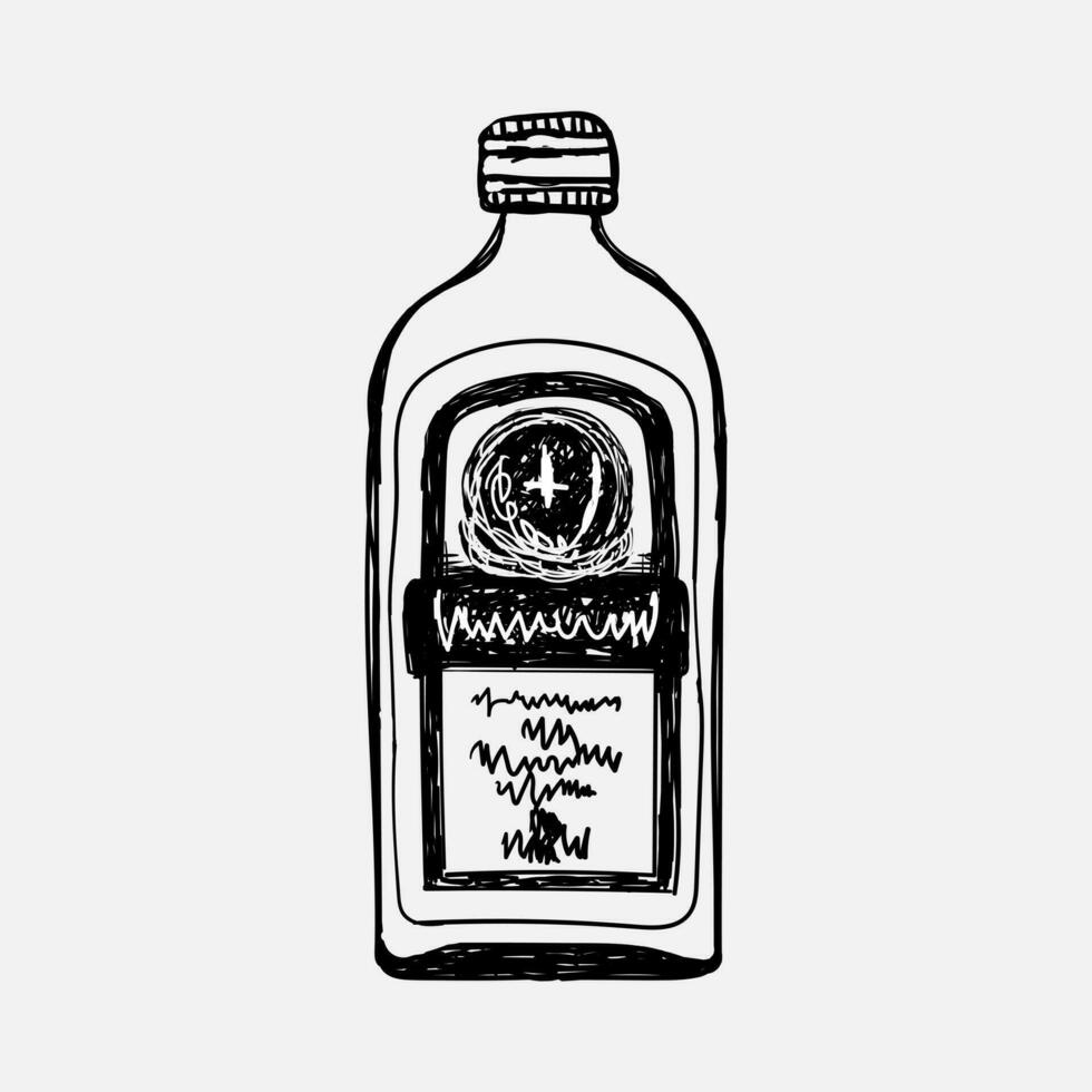 mano disegnato vettore grunge bicchiere bottiglia di alcolizzato bevande illustrazione