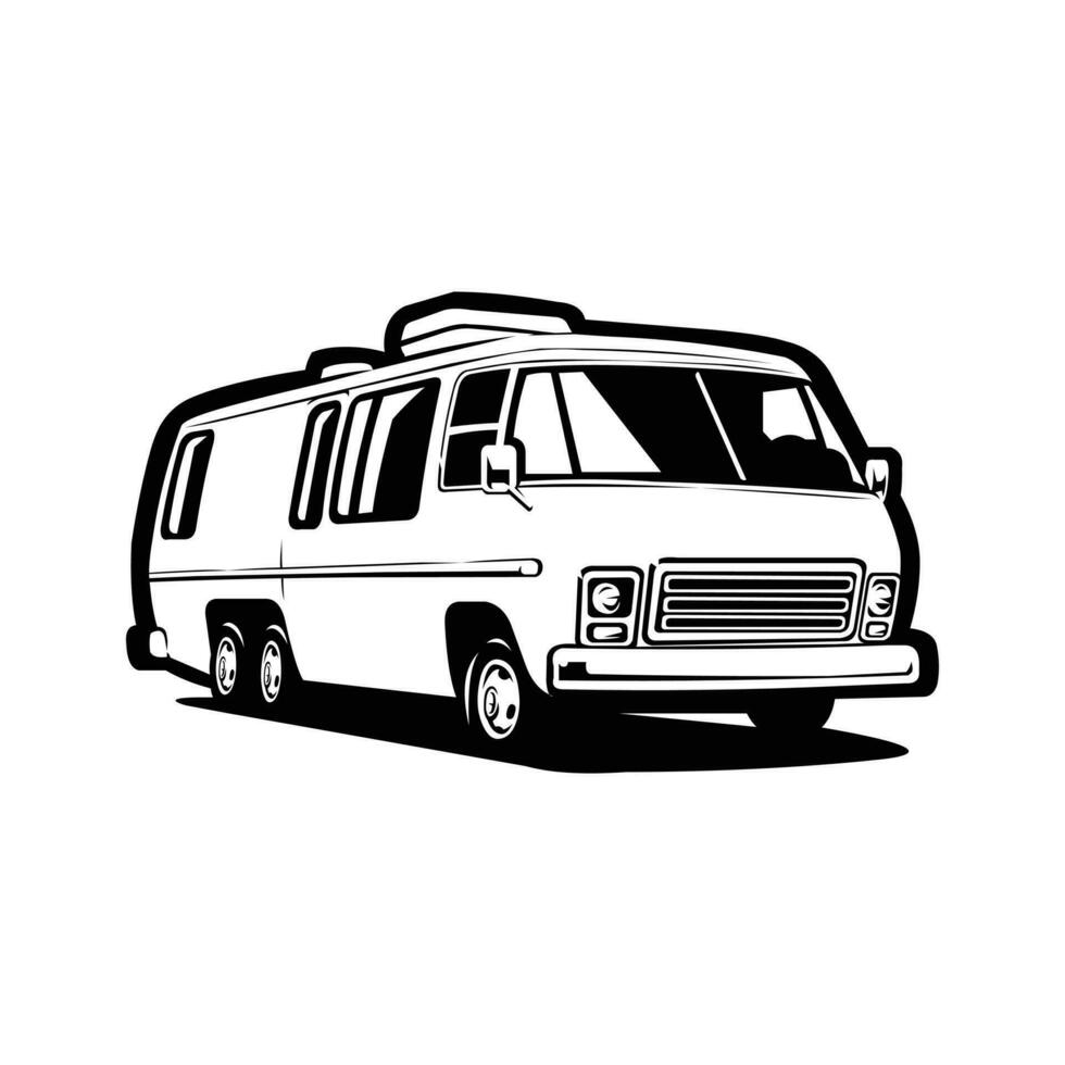 classico retrò rv camper caravan monocromatico silhouette vettore arte isolato