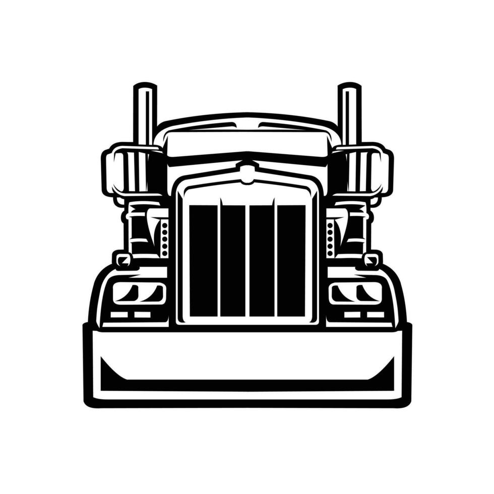 monocromatico silhouette di semi camion 18 Wheeler americano camionista davanti Visualizza vettore arte isolato