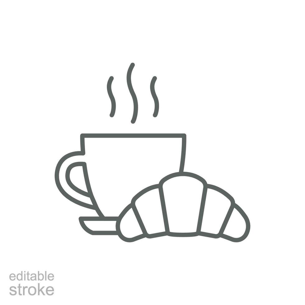 caffè e brioche icona. semplice schema stile. pane, Pasticcino, mezzaluna, cibo e bevanda concetto. magro linea simbolo. vettore illustrazione isolato. modificabile ictus.