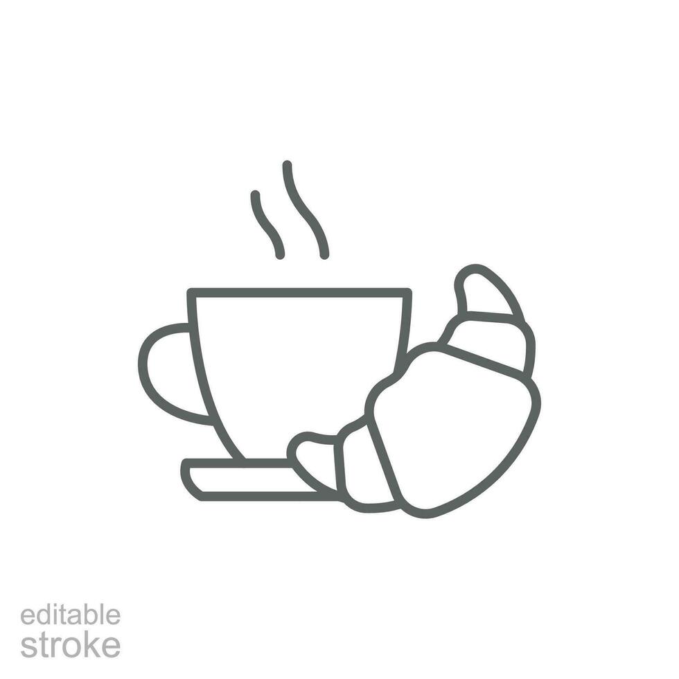 caffè e brioche icona. semplice schema stile. pane, Pasticcino, mezzaluna, cibo e bevanda concetto. magro linea simbolo. vettore illustrazione isolato. modificabile ictus.