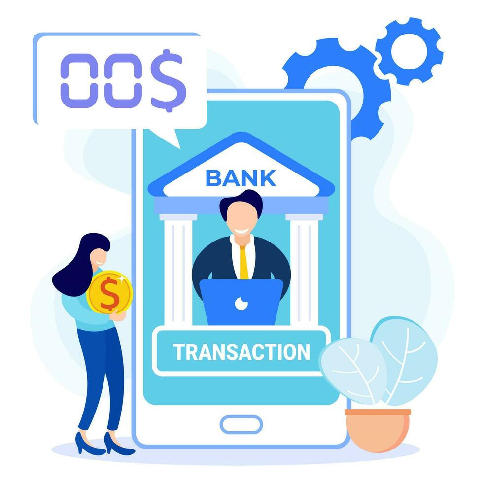 illustrazione grafica vettoriale personaggio dei cartoni animati di mobile banking