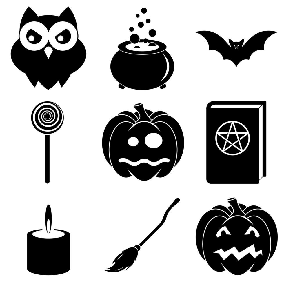 set di icone spaventose di halloween in stile piatto per il web vettore