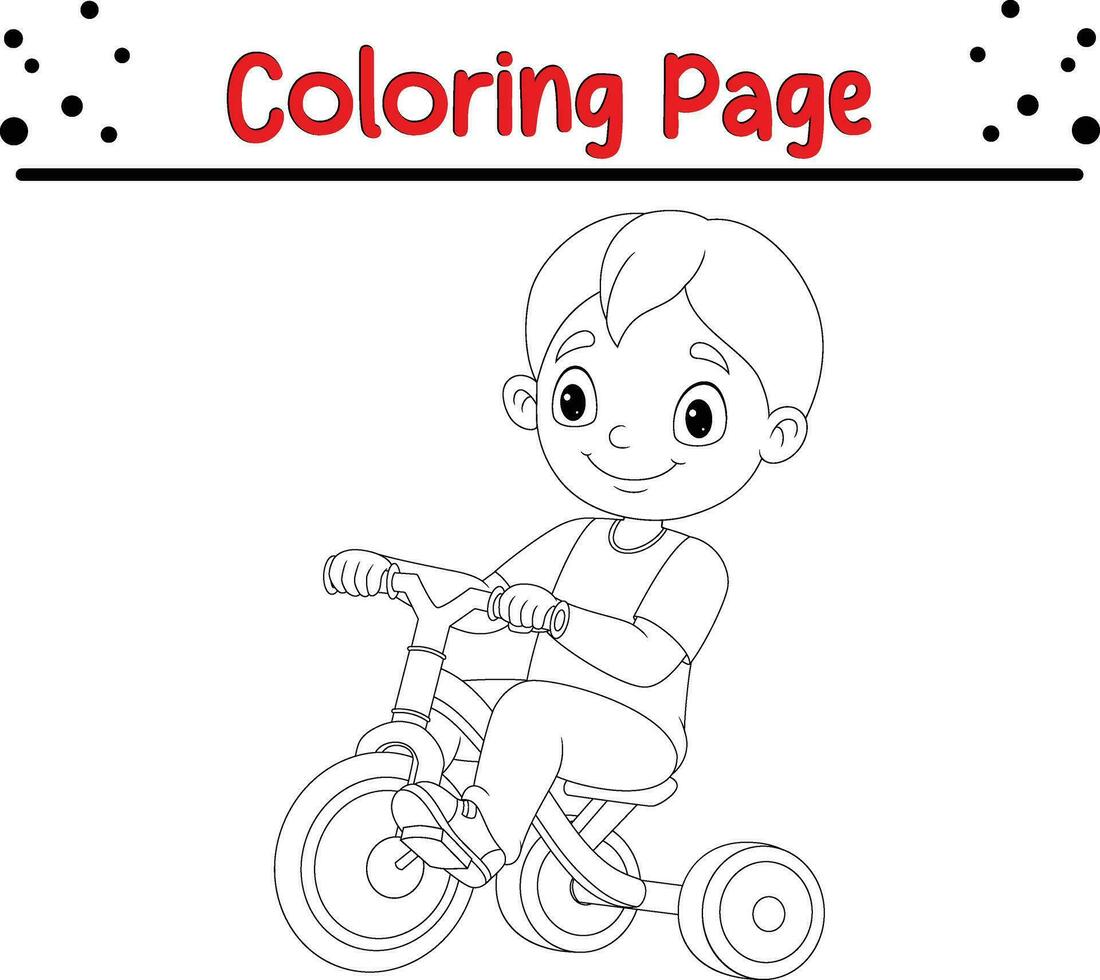 carino ragazzo equitazione bicicletta colorazione pagina vettore