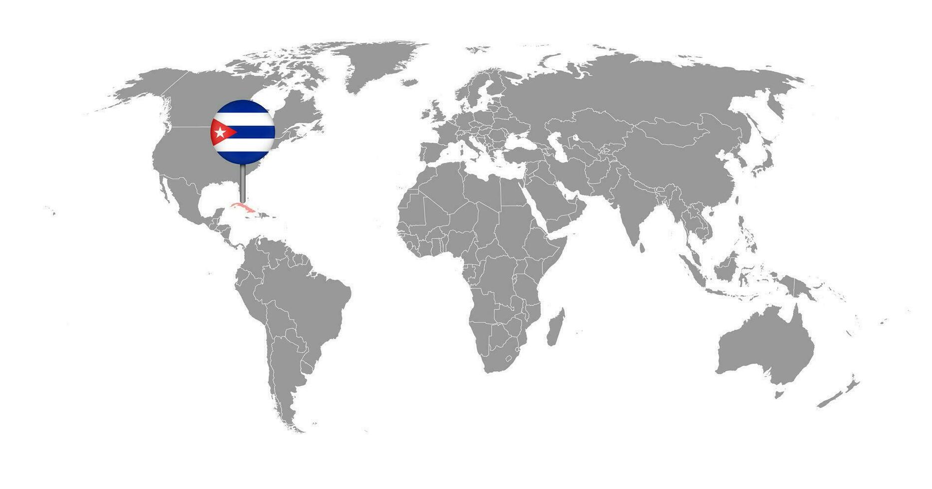 mappa pin con bandiera cuba sulla mappa del mondo. illustrazione vettoriale. vettore
