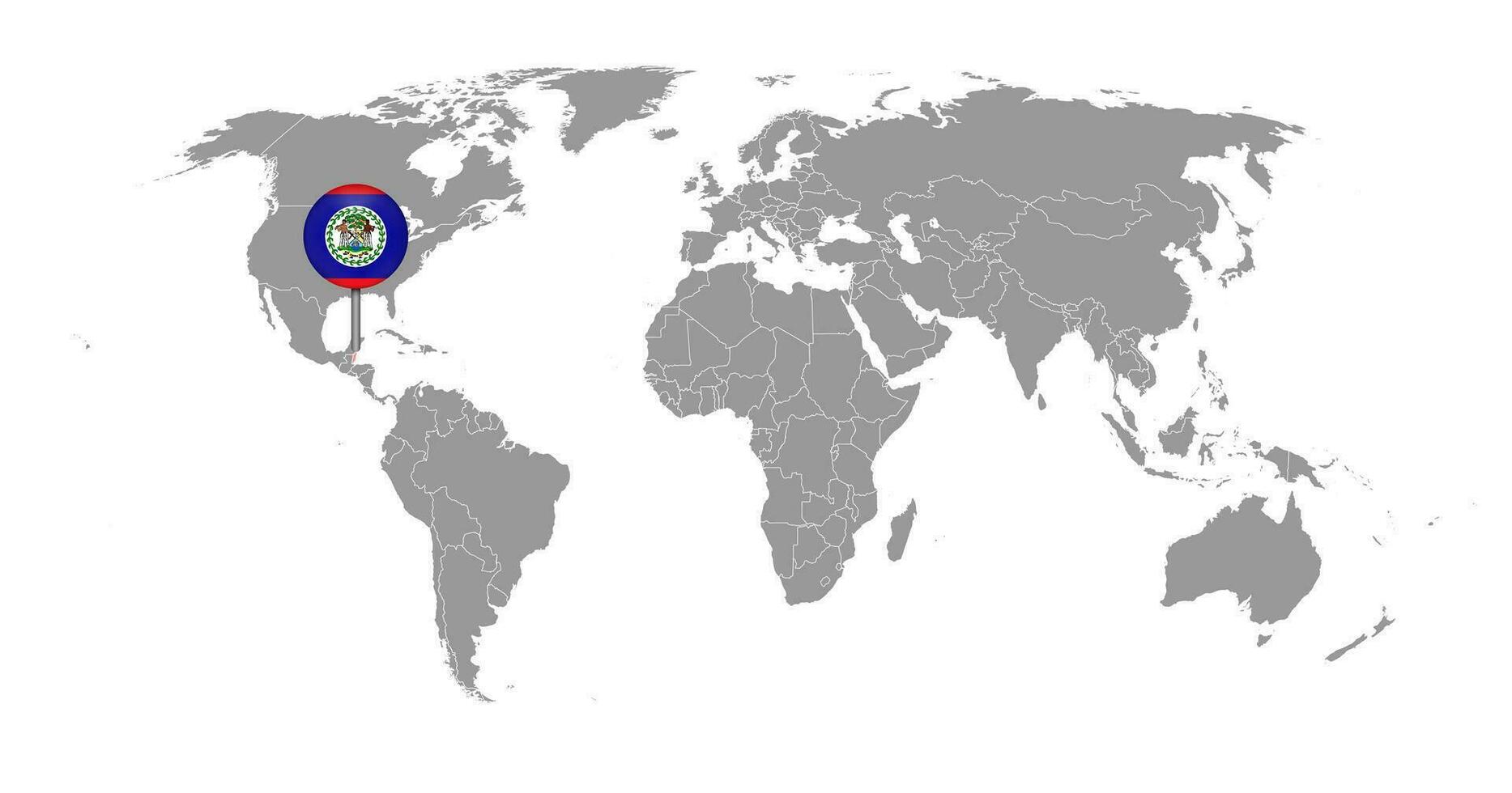 mappa pin con bandiera belize sulla mappa del mondo. illustrazione vettoriale. vettore
