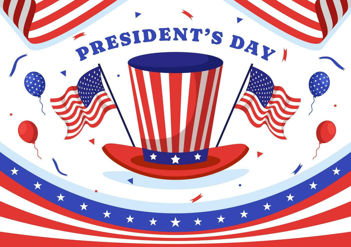 contento presidenti giorno vettore illustrazione su 19 febbraio con Presidente America e Stati Uniti d'America bandiera nel piatto cartone animato sfondo design