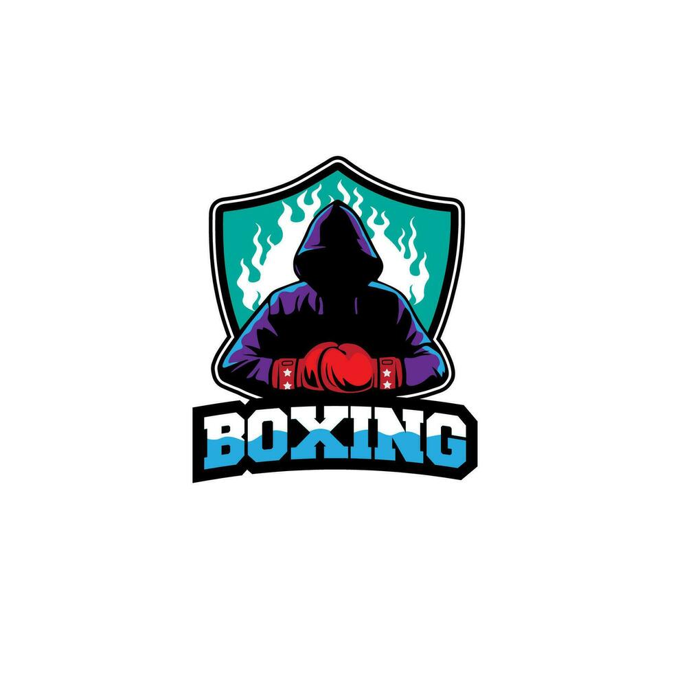 design logo combattente boxe vettore illustrazione