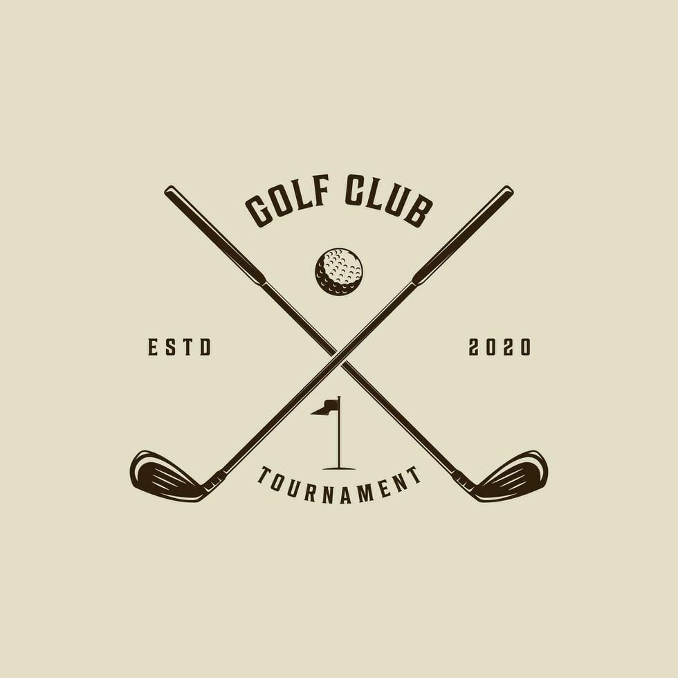 golf club logo Vintage ▾ vettore illustrazione modello icona grafico design. palla e bastone di sport cartello o simbolo per torneo o club con bandiera e tipografia retrò stile