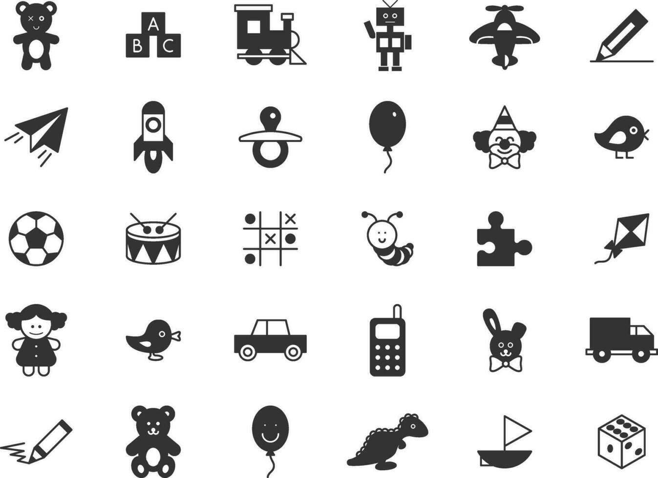 impostato giocattoli icone su bianca sfondo. vettore illustrazione.