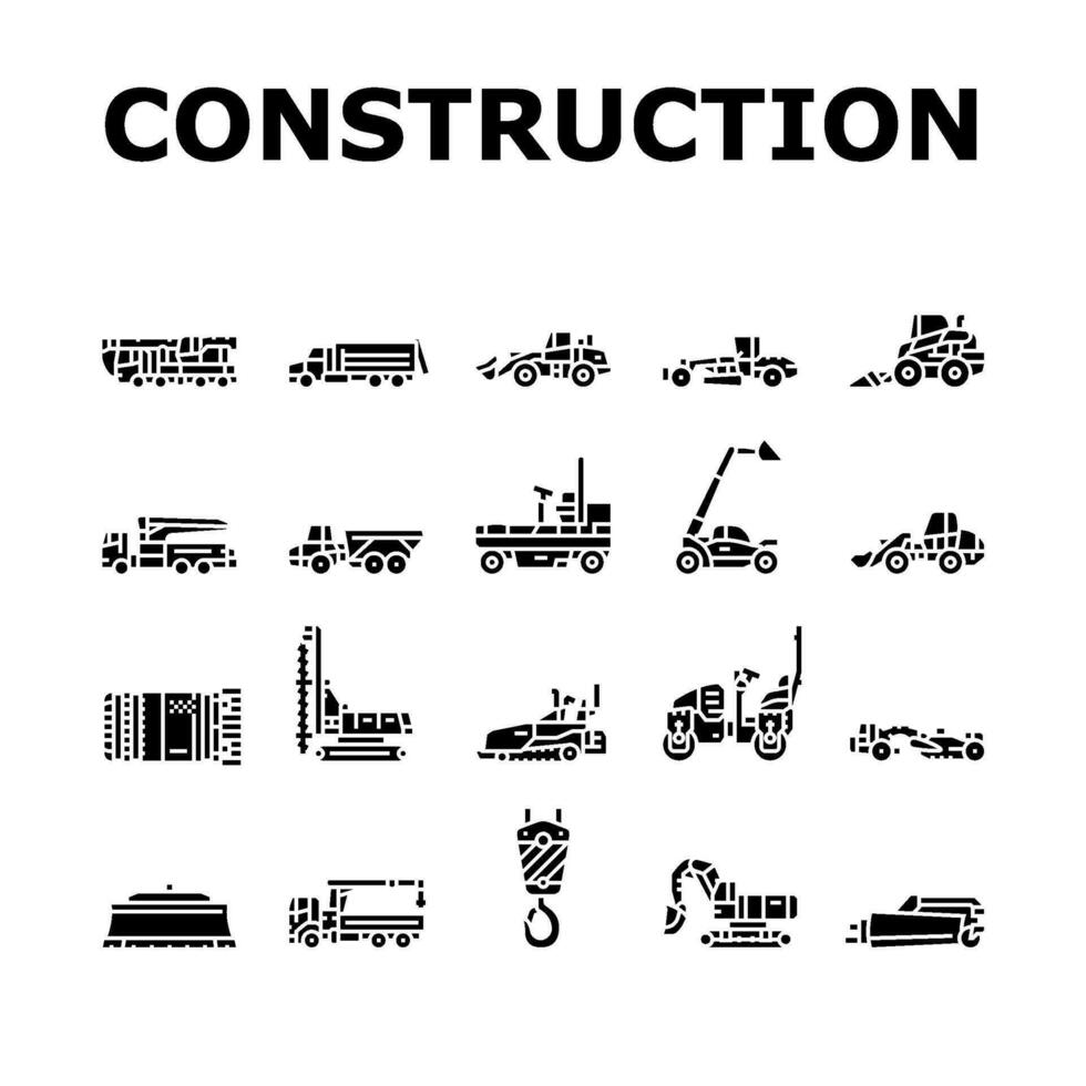costruzione veicolo pesante opera icone impostato vettore