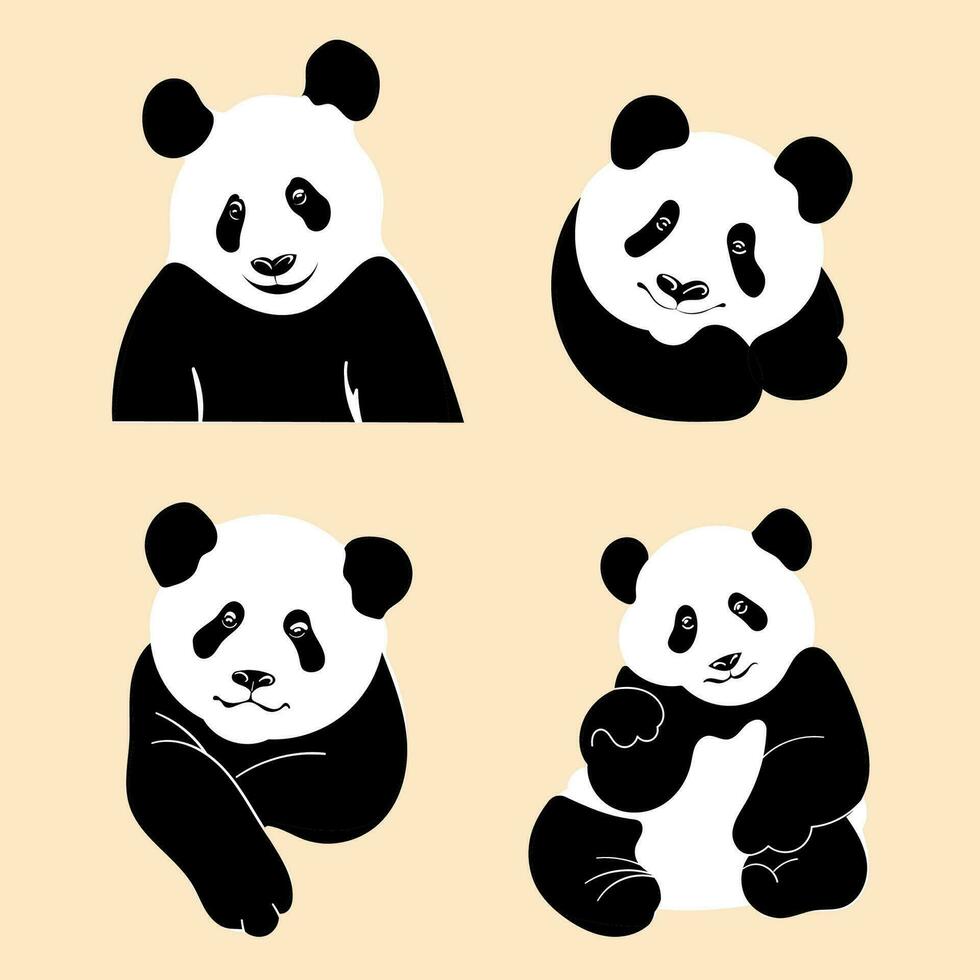 impostato di panda. avatar, distintivo, manifesto, logo modelli, Stampa. vettore illustrazione nel un' minimalista stile. piatto cartone animato stile