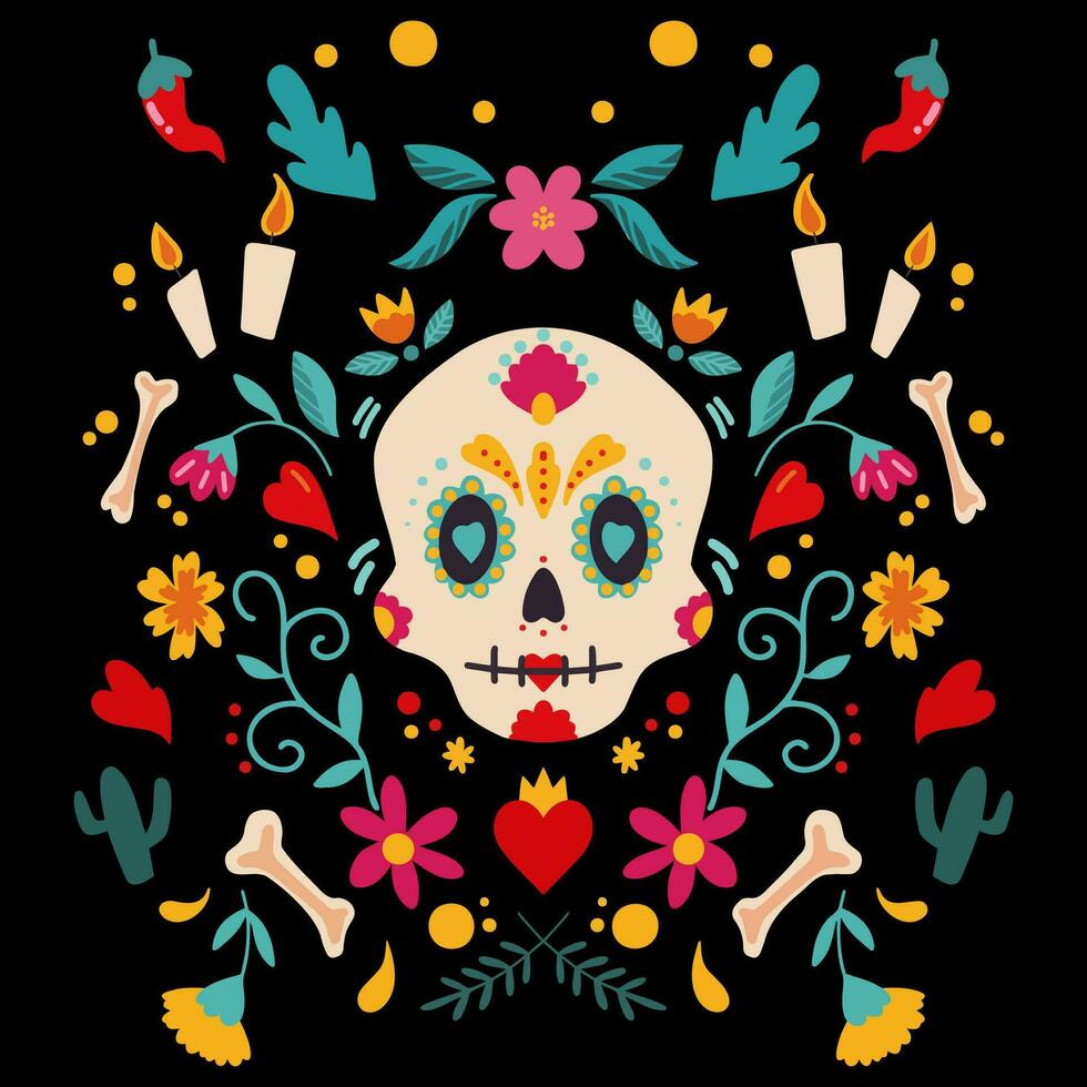 giorno di il morto tradizionale messicano Halloween dia de los muertos vacanza decorazione bandiera invito piatto vettore illustrazione manifesto t camicia design