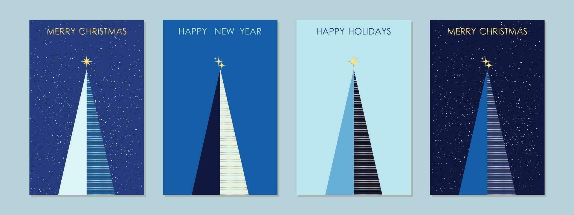 allegro Natale e contento nuovo anno cartolina modelli. contento vacanza. Natale alberi su un' blu sfondo. vettore