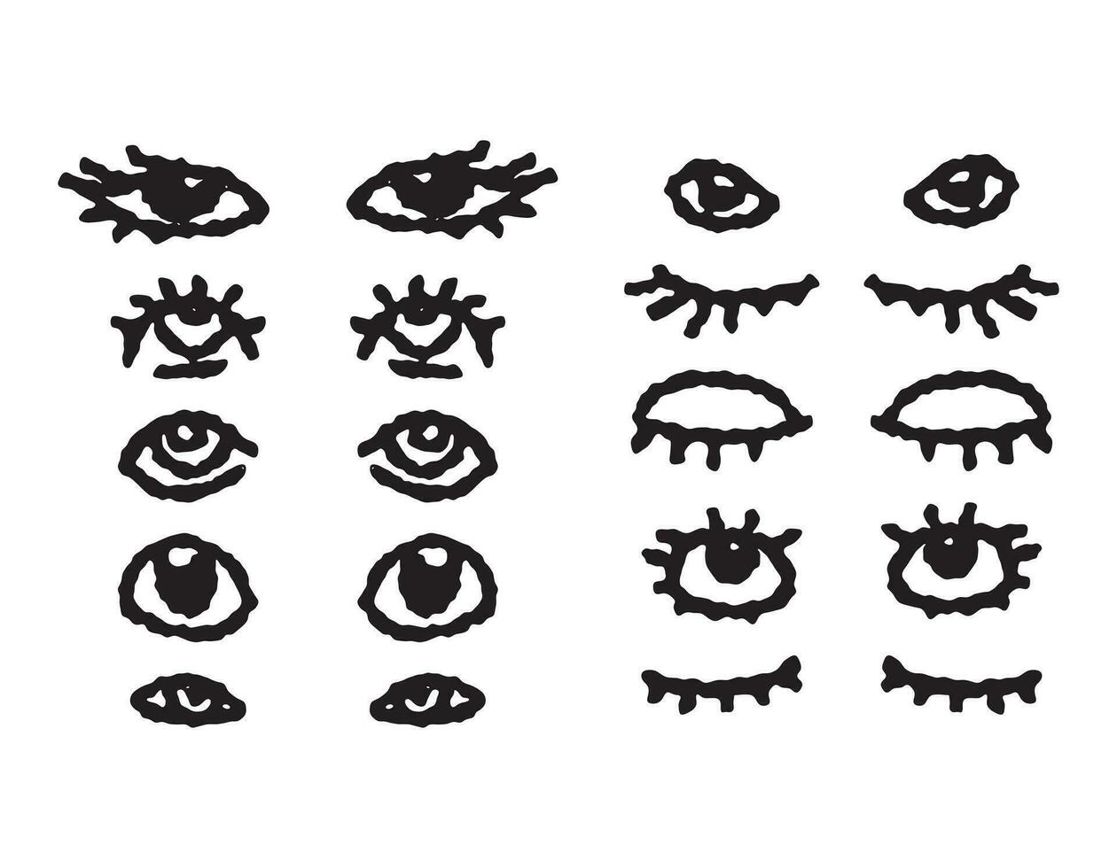 impostato di scarabocchio occhi su un' bianca sfondo, illustrazione disegnato nel matita. vettore