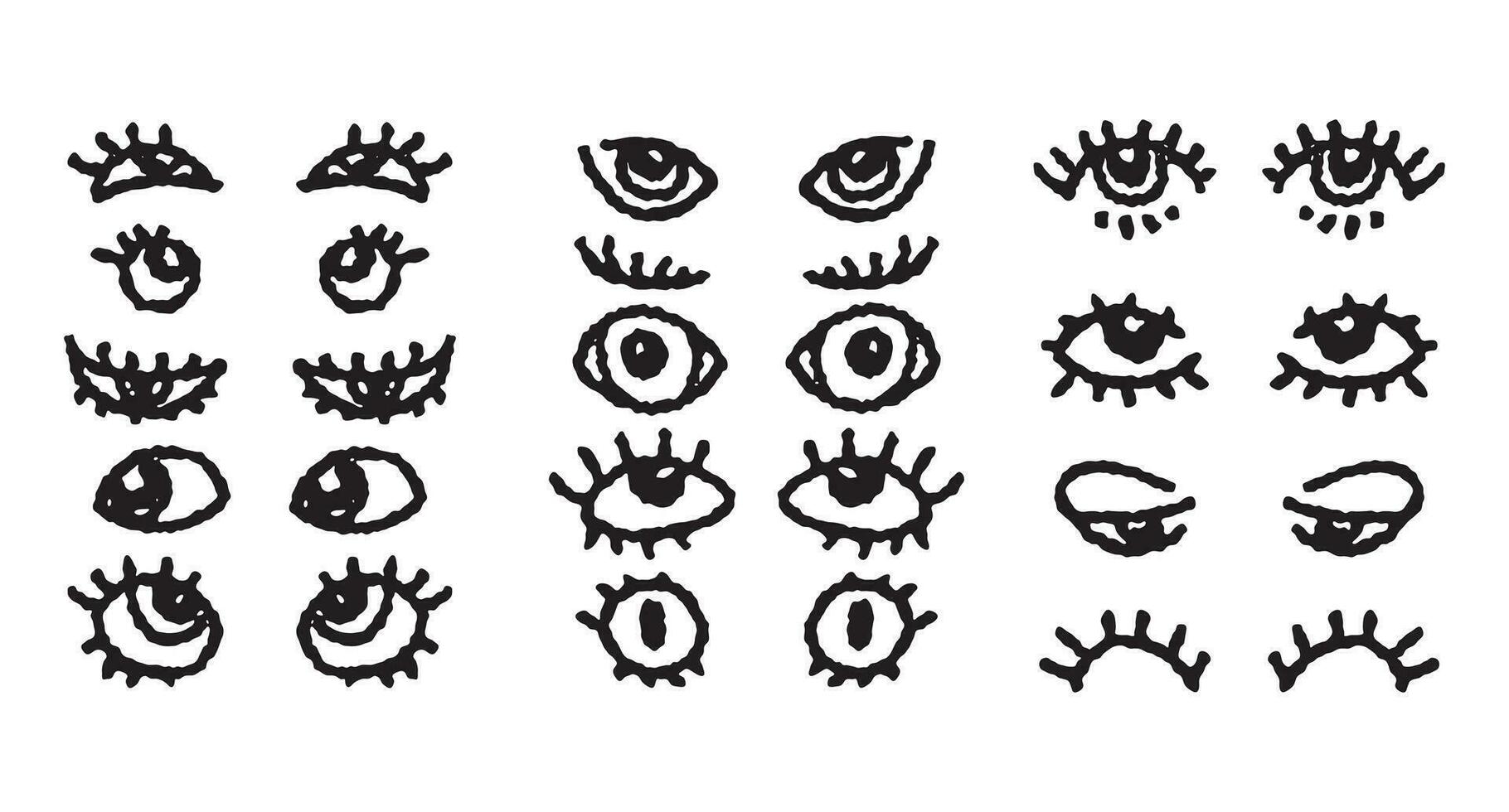 impostato di scarabocchio occhi su un' bianca sfondo, illustrazione disegnato nel matita. vettore
