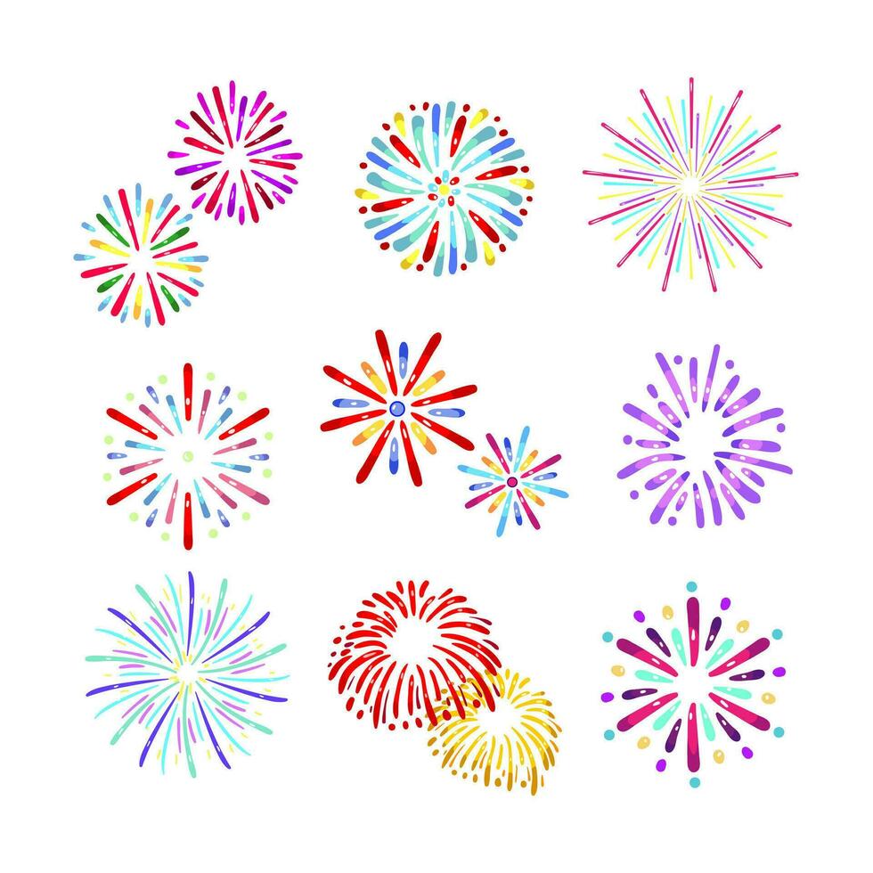 fuoco d'artificio impostato cartone animato vettore illustrazione
