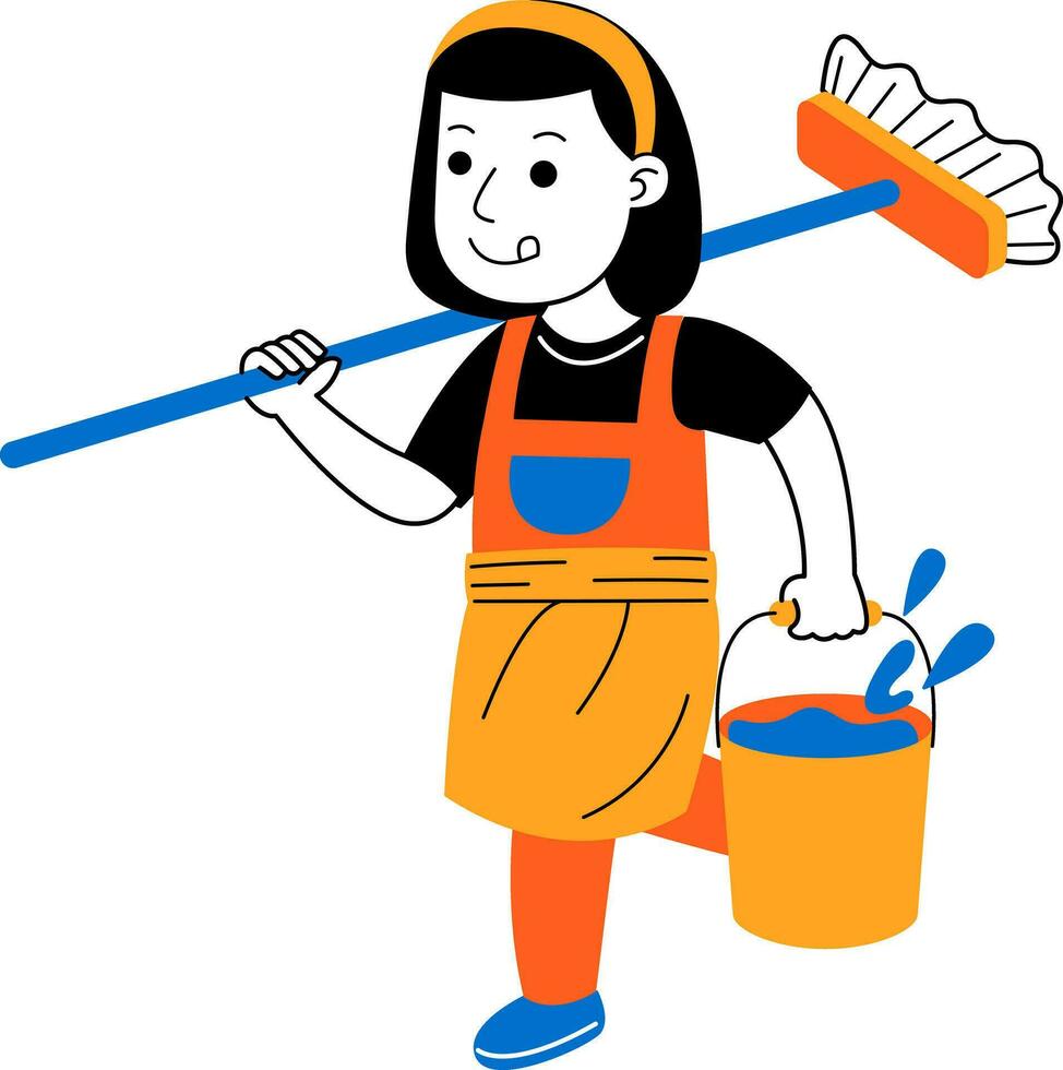 giovane donna Casa addetto alle pulizie vettore illustrazione