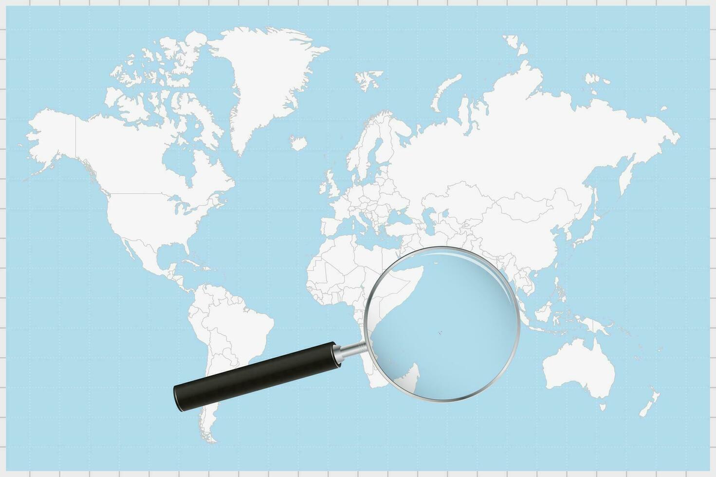 ingrandimento bicchiere mostrando un' carta geografica di Seychelles su un' mondo carta geografica. vettore