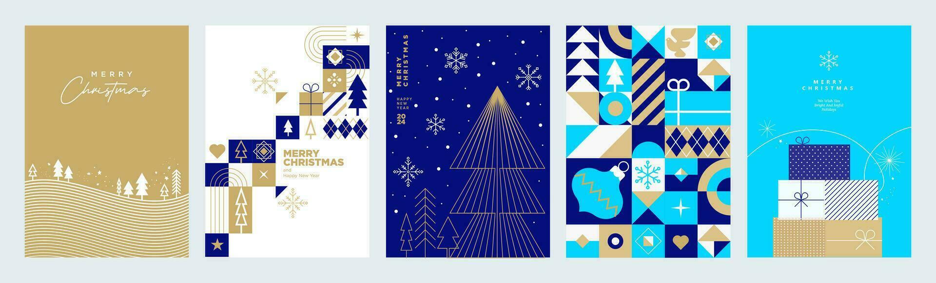 attività commerciale allegro Natale e contento nuovo anno saluto carte. impostato di vettore illustrazioni per sfondo, saluto carta, festa invito carta, sito web striscione, sociale media striscione, marketing Materiale.