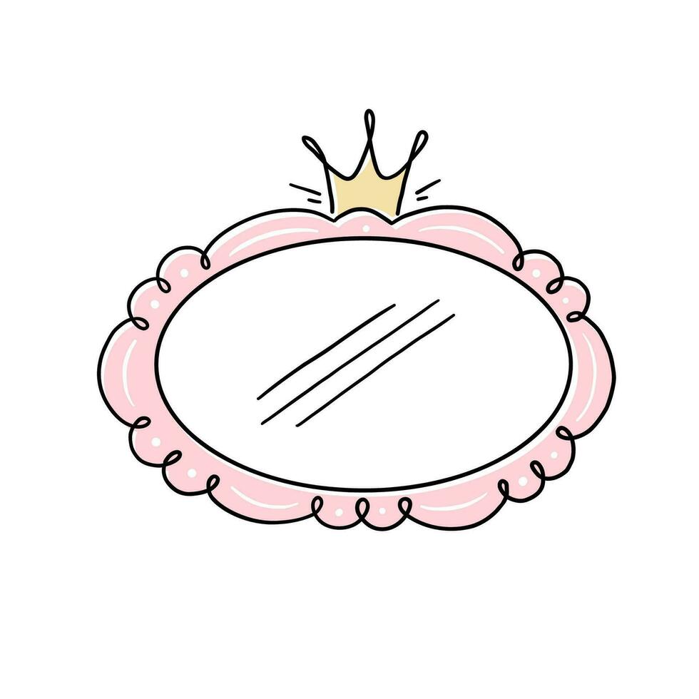 Principessa corona specchio scarabocchio telaio vettore