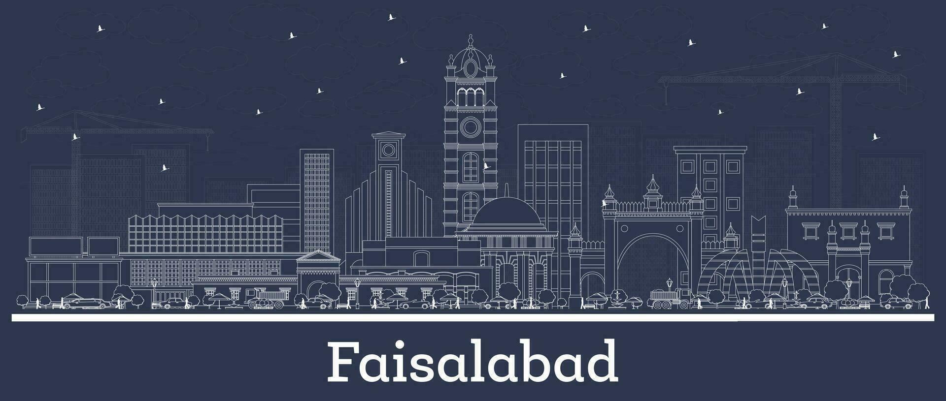 schema faisalabad Pakistan città orizzonte con bianca edifici. attività commerciale viaggio e turismo concetto con storico architettura. faisalabad paesaggio urbano con punti di riferimento. vettore