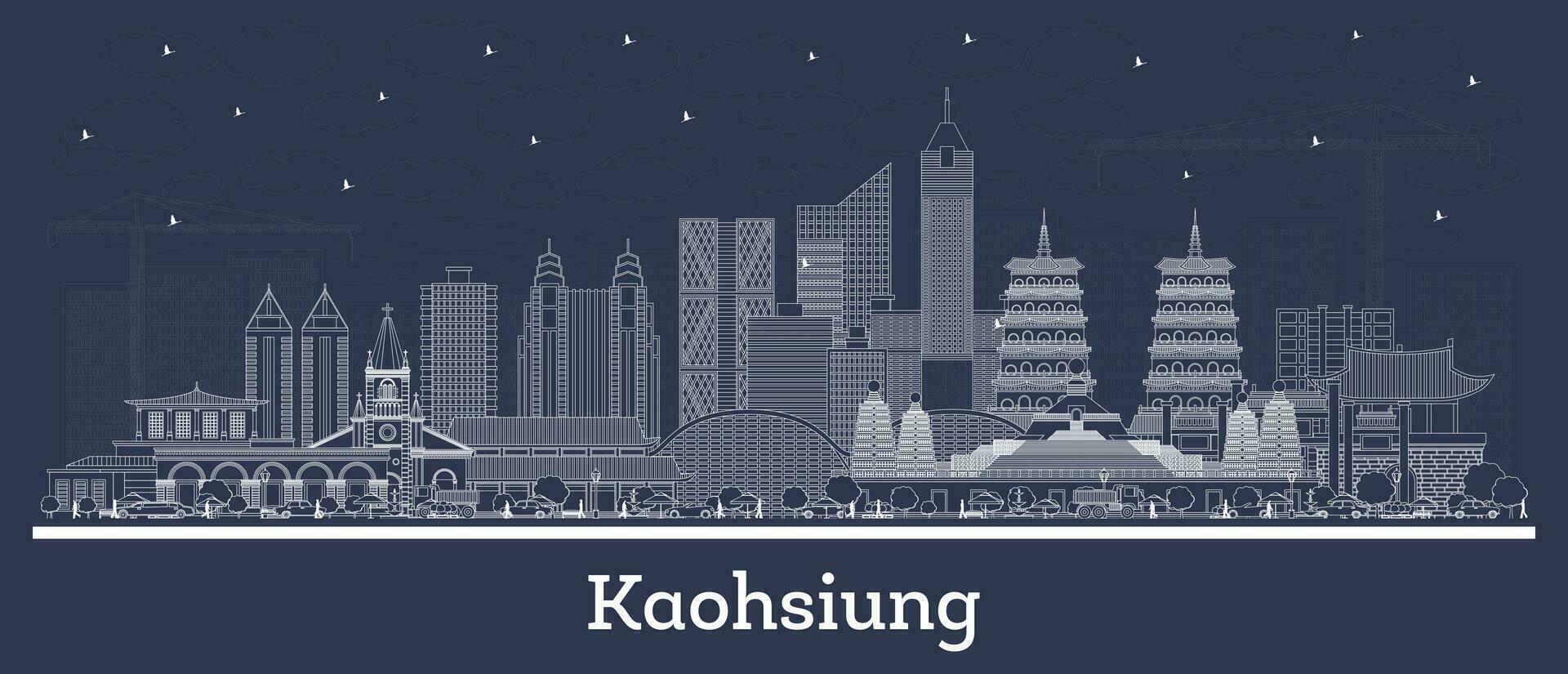 schema kaohsiung Taiwan città orizzonte con bianca edifici. attività commerciale viaggio e turismo concetto con storico architettura. kaohsiung paesaggio urbano con punti di riferimento. vettore