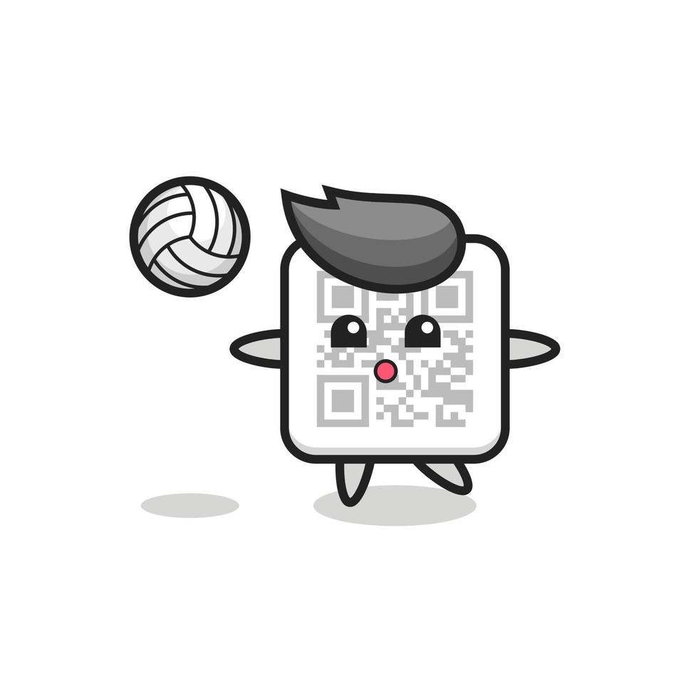 personaggio dei cartoni animati del codice qr sta giocando a pallavolo vettore