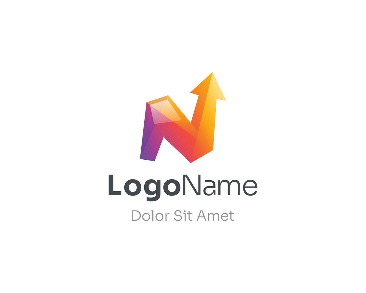 colorato lettera n con freccia su logo vettore