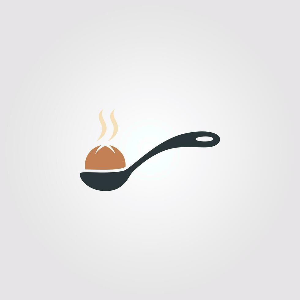 logo illustrazione di cucchiaio e polpetta per bakso indonesiano strada cibo logo vettore design.