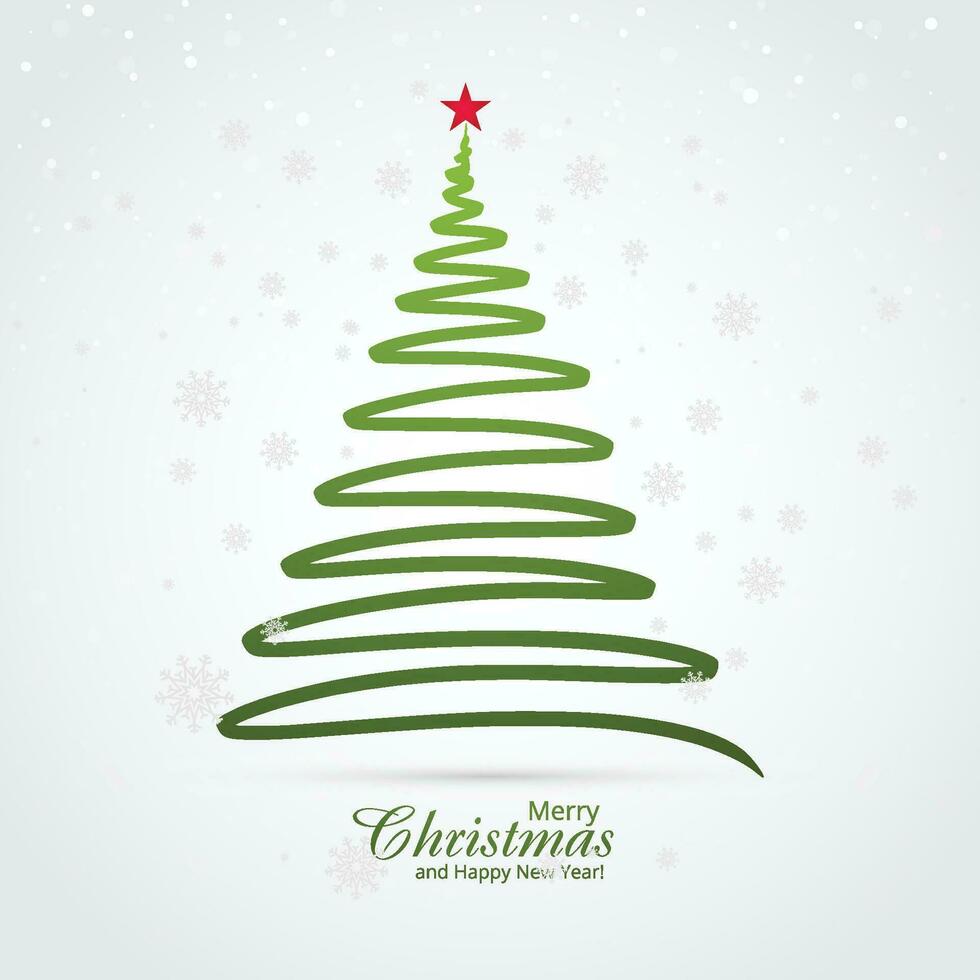 minimo verde linea Natale albero carta sfondo vettore