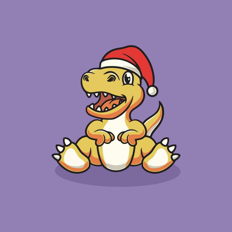 carino t rex con Natale cappello cartone animato illustrazione vettore